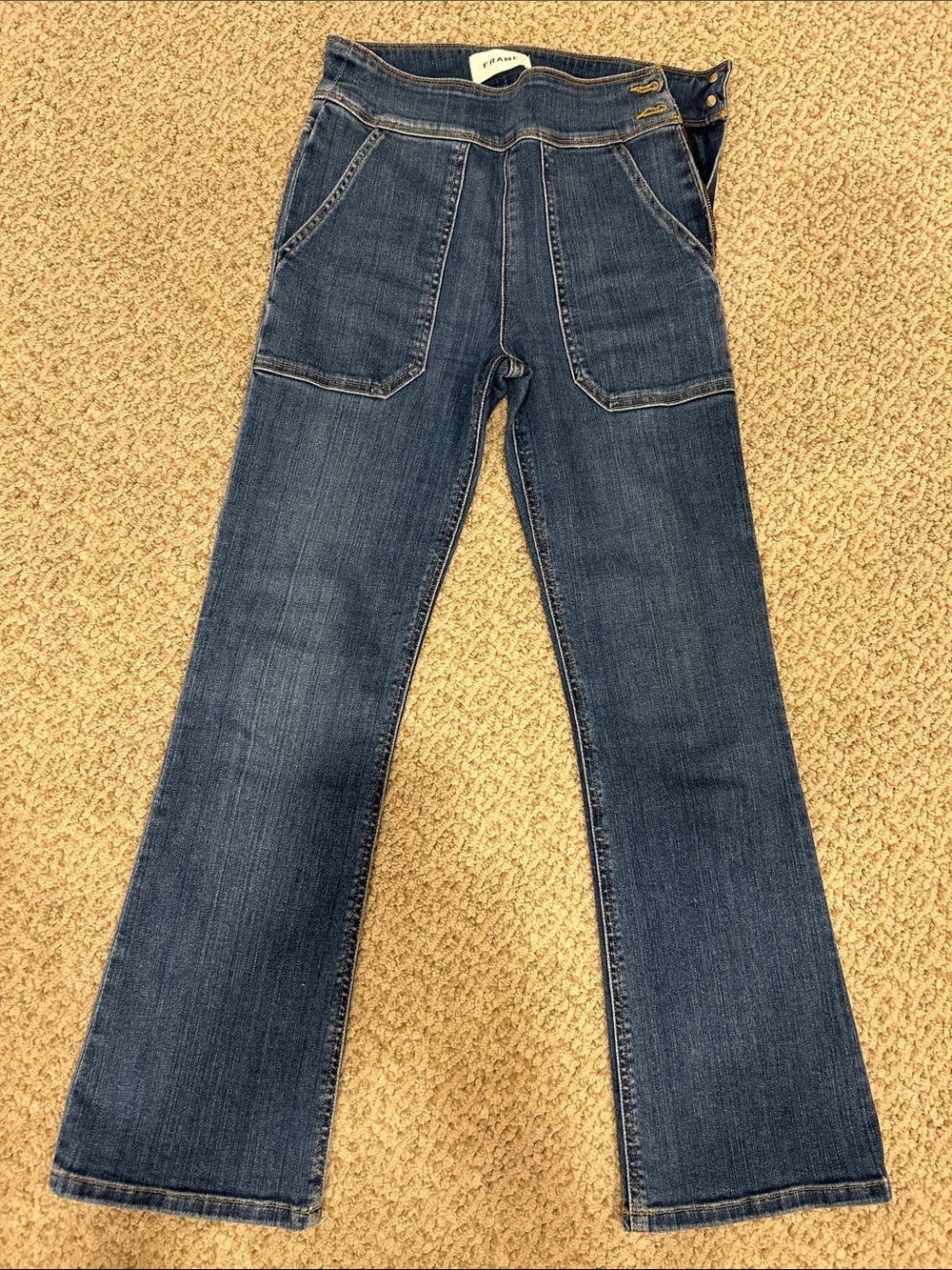 Frame Denim Women's Dark Blue Wide-Leg Jeans with Patch Pockets